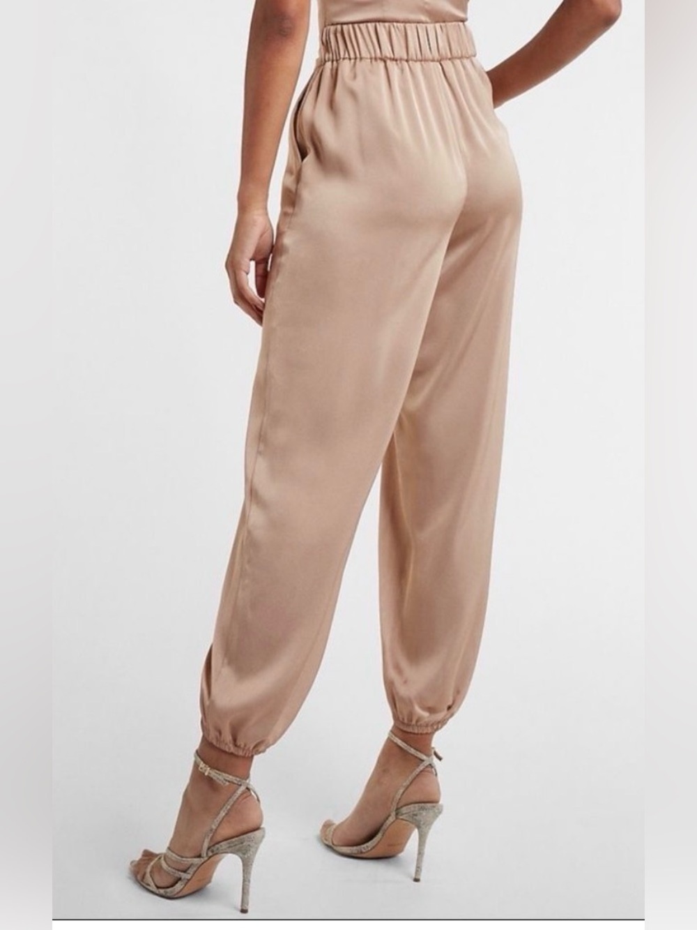 Express Women's Satin Jogger Pants in Blush - Picture 2 of 5